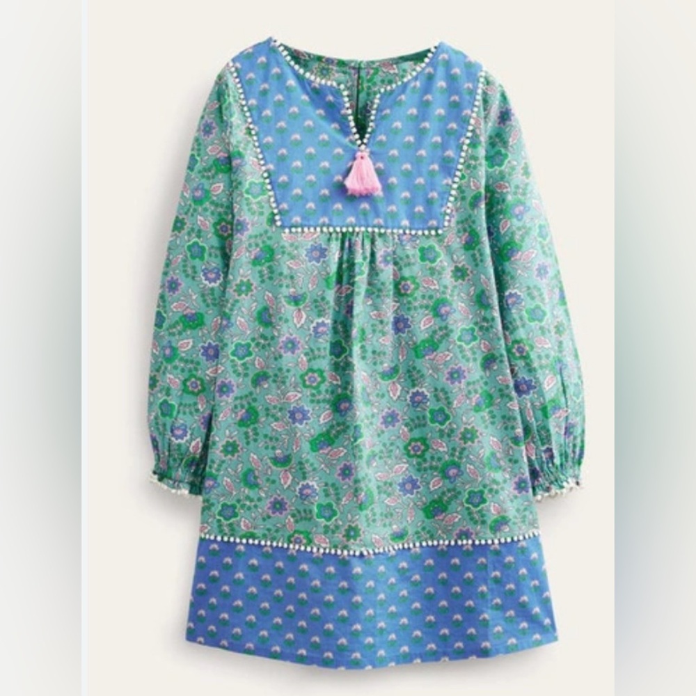 Mini Boden Long-sleeve Printed Aqua Sea Floral